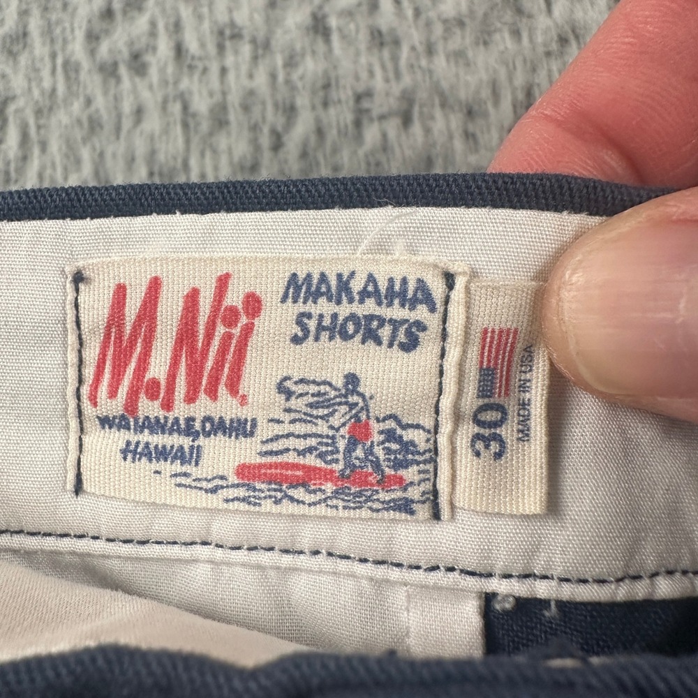 M.Nii Makaha Shorts Mens Size 30 Waianae‎ Oahu Hawaii USA Made Blue Chino - Picture 2 of 9